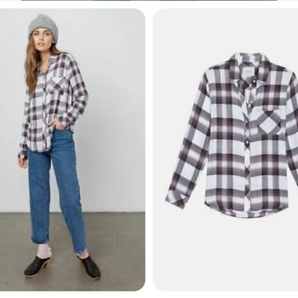 RAILS Hunter plaid Shirt White Grey Peach button down long sleeve top - Picture 13 of 13